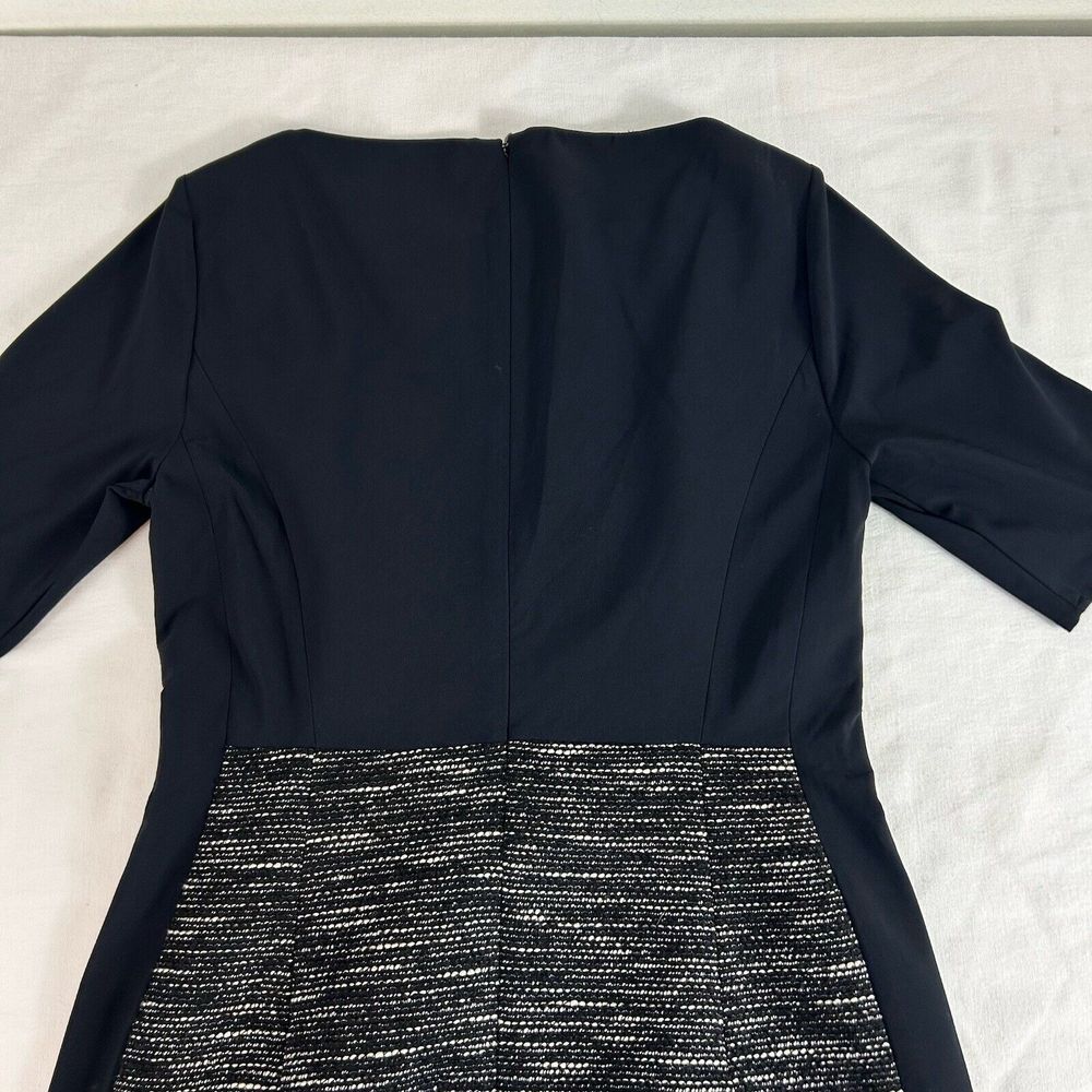 Tibi Womens Black Tweed Sheath Dress Short Sleeve Square Neck Lined Size 8 Fall - Picture 9 of 16